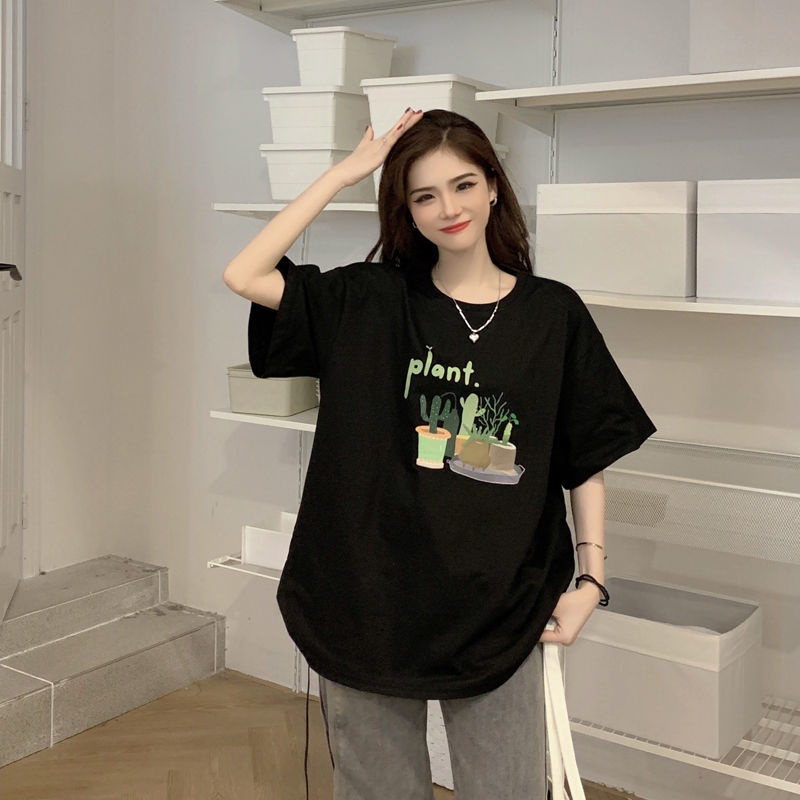 Áo Thun Tay Ngắn Cổ Tròn Dáng Rộng In Họa Tiết Dễ Thương Phong Cách Hàn Quốc