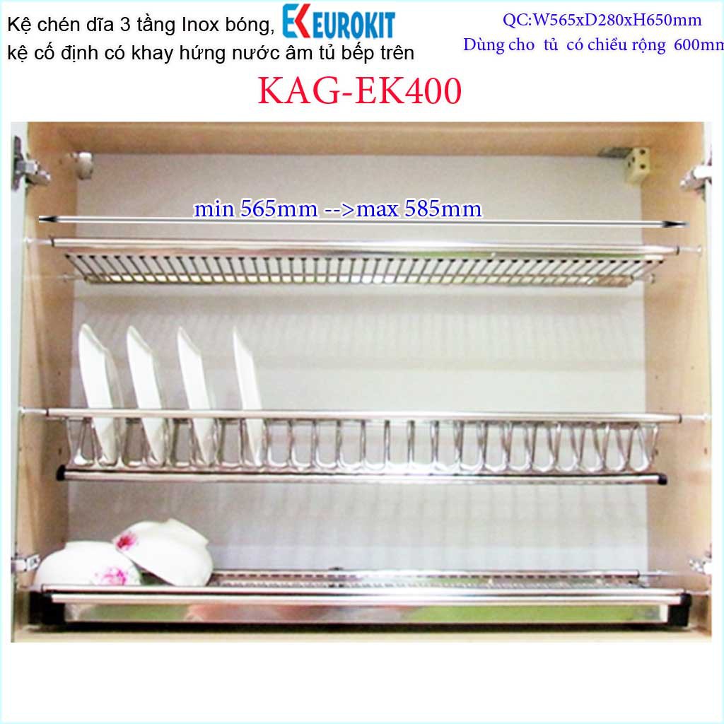 Kệ chén dĩa âm tủ KAG-EK400, Kệ  đựng chén bát 3 tầng Euro, kệ chén âm tủ 60cm Inox