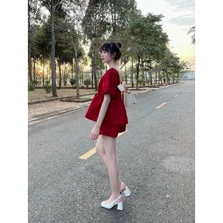 SET BBĐ ĐỎ TAY PHỒNG NƠ NUDE
