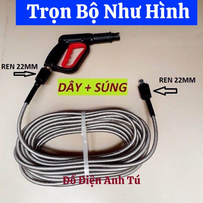 Bộ 10M-15M-20M dây rửa xe và súng xịt - súng rửa xe áp lực cao ren 22mm