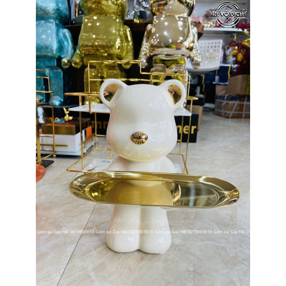 Tượng Gấu bê khay sáng tạo trang trí Phòng khách - Gấu đựng kẹo màu sắc, quà tặng khai trương + Tân gia