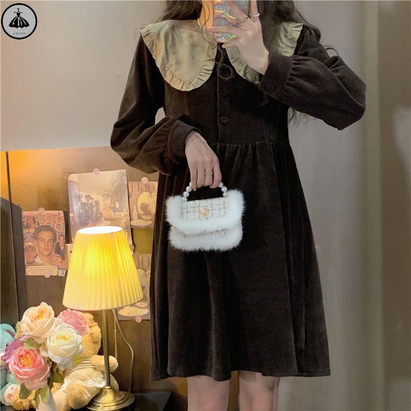 Váy babydoll Đầm Cổ Búp Bê Dáng Ôm Dài Qua Gối Phong Cách Pháp Cổ Điển Thời Trang Cho Nữ