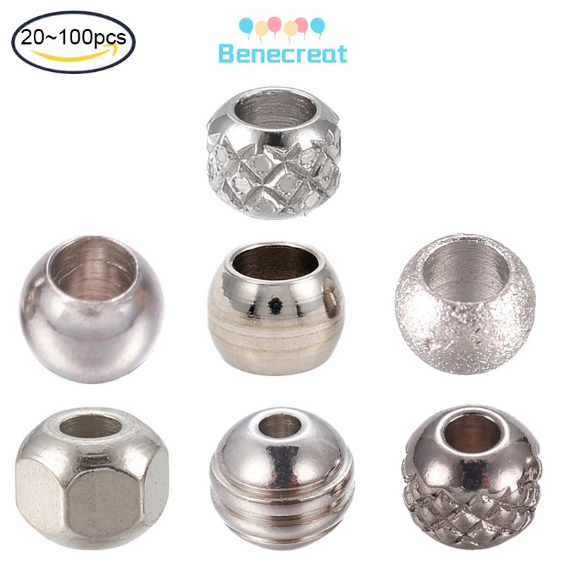 20 ~ 100 Hạt tròn bằng thép không gỉ 304 lỗ 3mm lỗ 1.5mm dùng làm trang sức tiện lợi