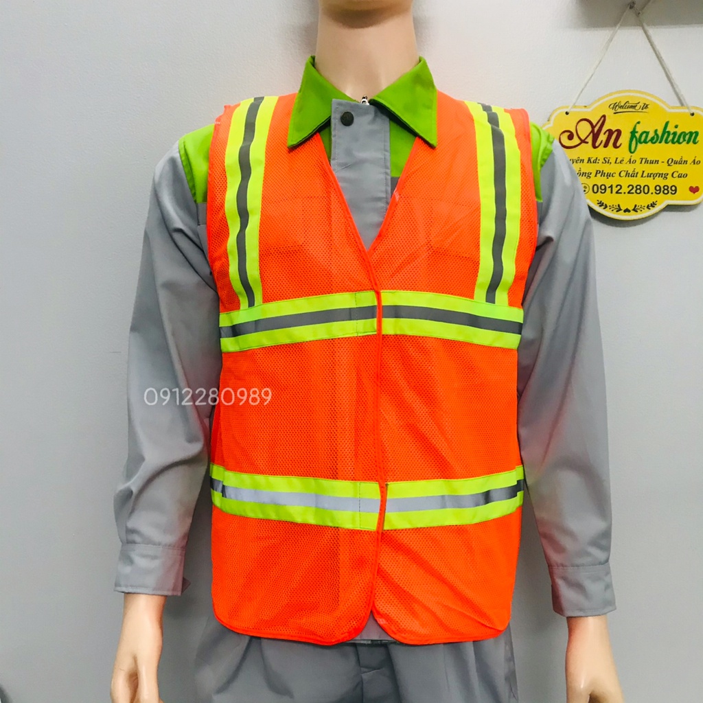 Áo ghi lê bảo hộ lao động gắn phản quang vải lưới thoáng mát - Áo kỹ thuật _ Hình chụp thật