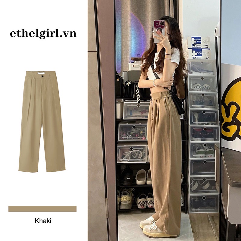 Quần ống rộng Phong Cách retro Hàn Quốc Cho Nữ