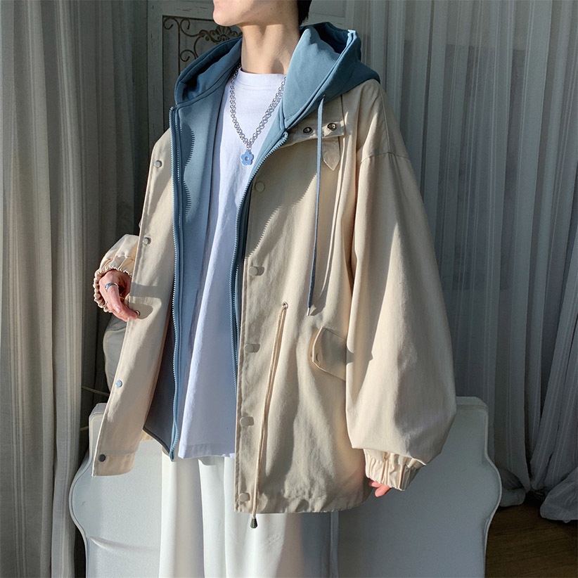 Áo Hoodie Giả Hai Lớp Phong Cách vintage Thời Trang Xuân Thu Cho Nam
