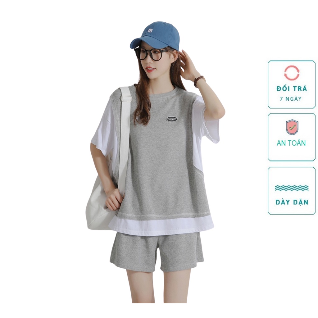 Bộ Cộc Nữ form rộng rãi, vải cotton thô thoáng mát chống bai nhão