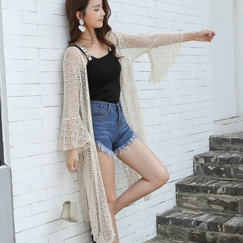 Brroa Bộ Đồ Bơi Kimono Tay Loe Dài Phối Ren Phong Cách Boho Thời Trang Mùa Hè Cho Nữ