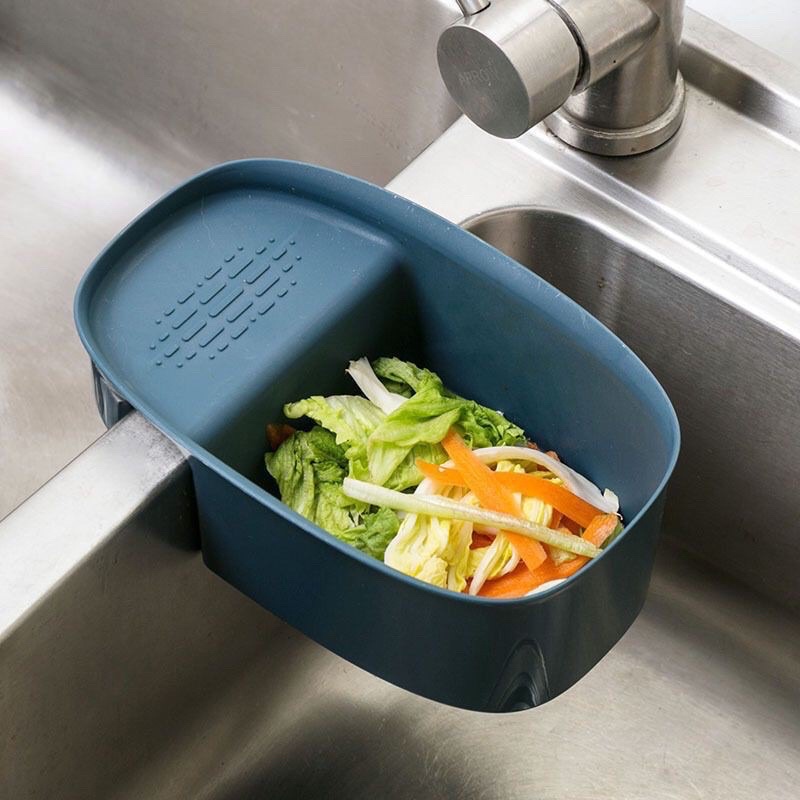 Khay lọc rác bồn rửa chén, kệ đựng rau củ quả có lỗ ráo nước đa năng tiện lợi cho nhà bếp