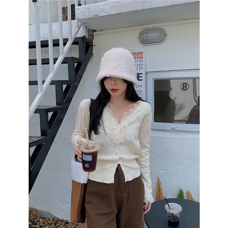 COZOK Áo sweater Tay Dài Dáng Rộng Phối Ren Thời Trang