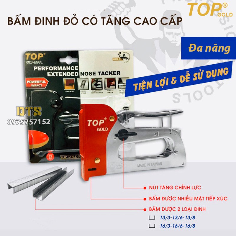 Súng bắn ghim trợ lực đa năng TOP GOLD cao cấp, kìm bắn đinh ghim cầm tay 4 trong 1 có tăng lực, bấm cả 4 kiểu ghim