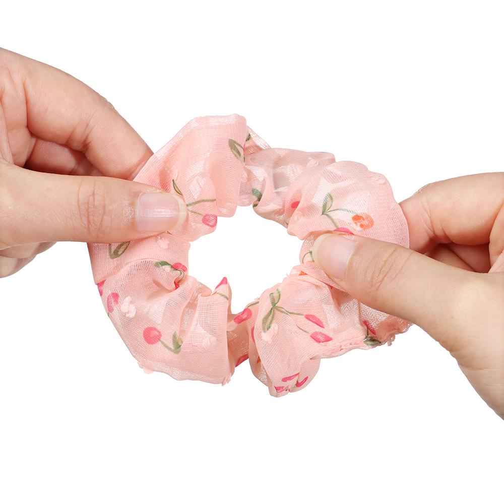 Dây Cột Tóc Chiffon Co Giãn Cao In Họa Tiết Hoa / Cherry Phong Cách Hàn Quốc Cho Nữ