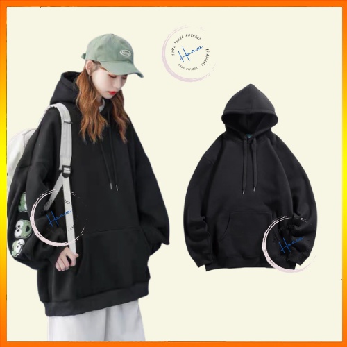 Áo HOODIE Nỉ Bông Unisex Màu Trơn Basic Form Rộng Có Mũ Thời Trang Nam Nữ Hanva