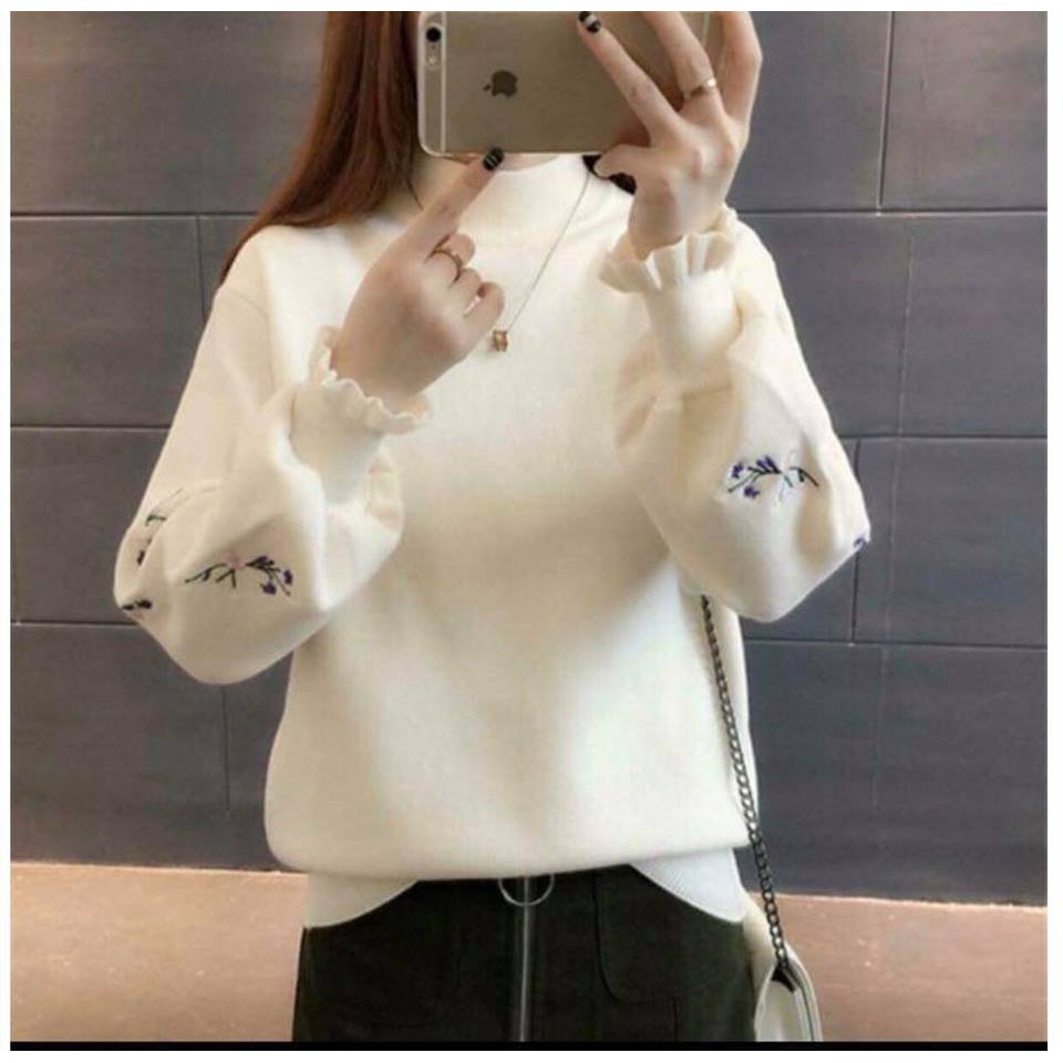 áo len tay bông thêu hoa size