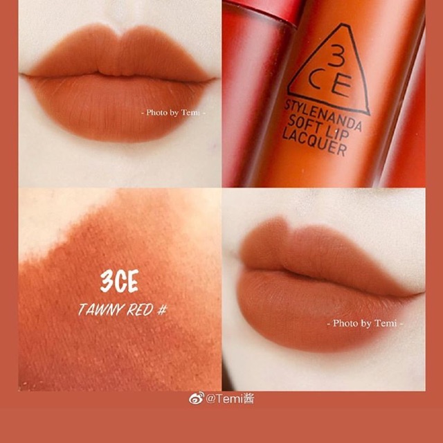 Son 3CE Kem Soft Lip Lacquer Màu Tawny Red