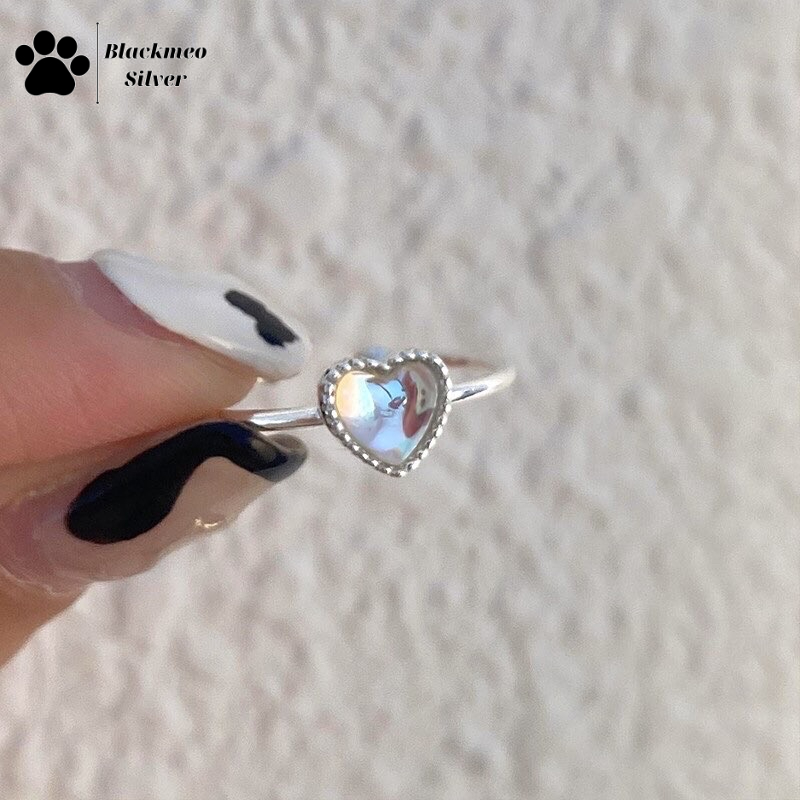 Nhẫn trái tim đá Moonstone nhân tạo, nhẫn bạc nữ đá xanh Blackmeo