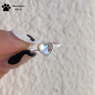 Nhẫn trái tim đá Moonstone nhân tạo, nhẫn bạc nữ đá xanh Blackmeo [ Hỗ trợ bảo hành làm sáng]