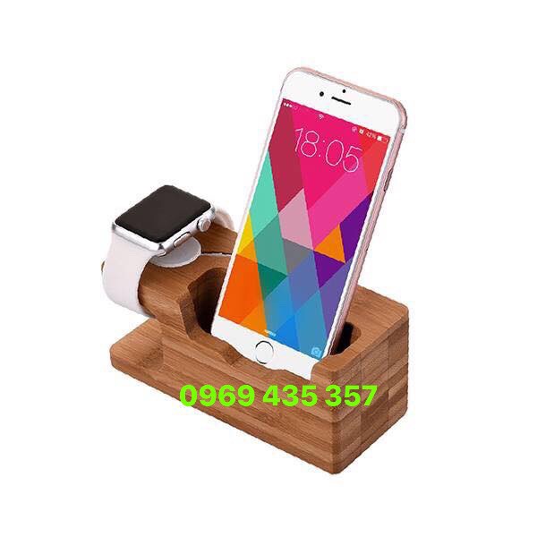 Kệ sạc 100% gỗ tự nhiên cho Iphone và Apple Watch