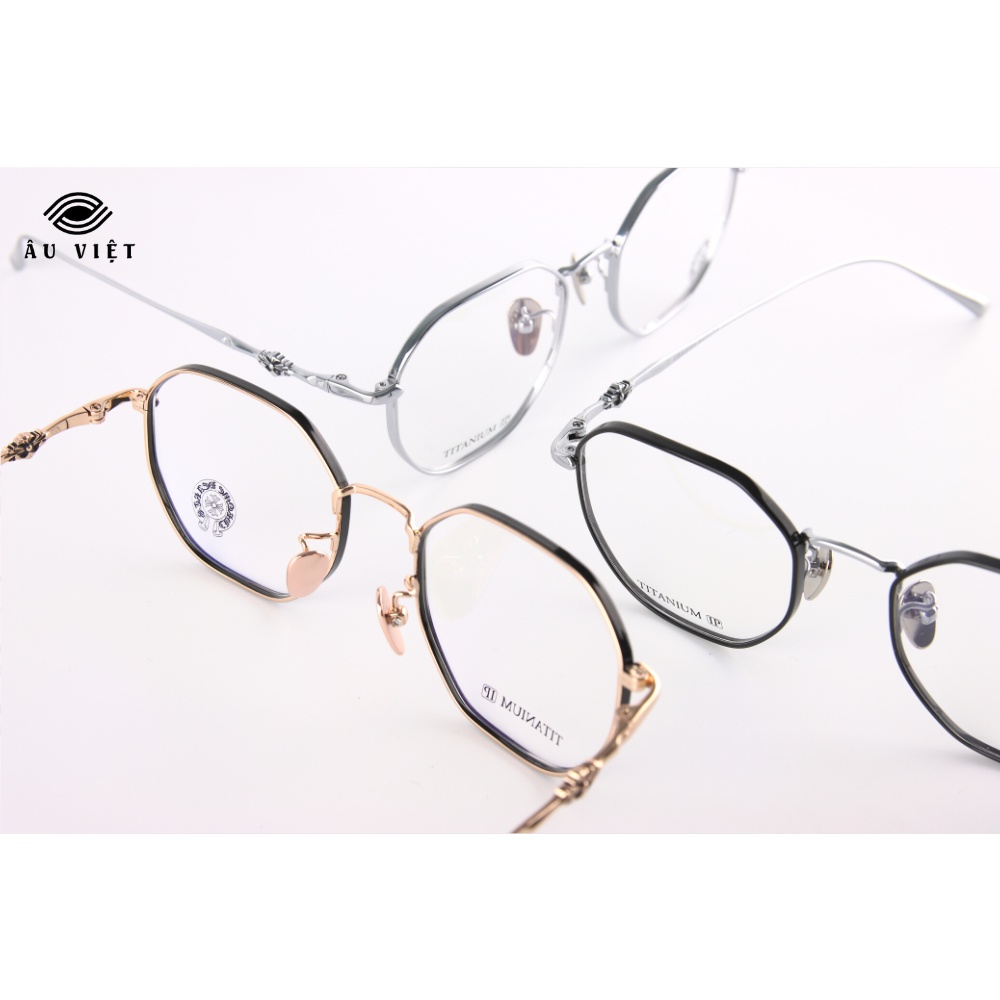Gọng kính kim loại titanium Ch QT-3007 nam nữ dáng đa giác vuông Full box