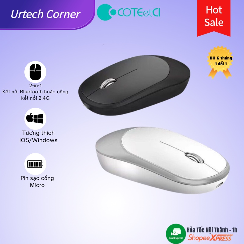 Chuột không dây bluetooth Coteetci Urtechcorner kèm kết nối wireless 2.4G sử dụng cho cả macbook/laptop/máy tính bàn