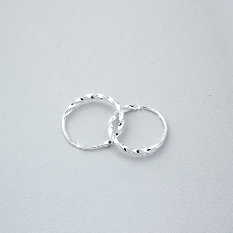 Đôi bông tai bạc nữ bấm tròn xoắn Asimi, Bông tai bạc ta nguyên chất đơn giản Twisted Earrings KT02