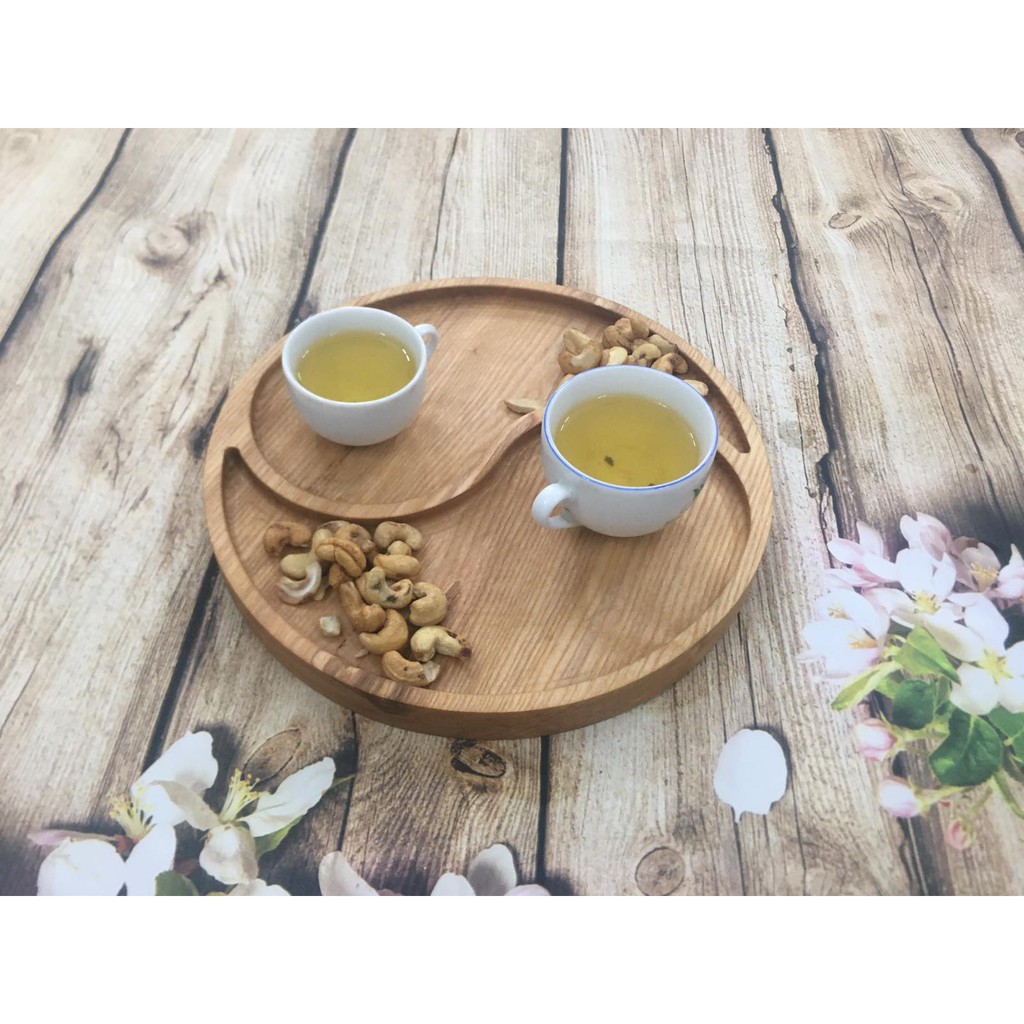 Khay trà gỗ hình thái cực âm dương Đạo gia dùng đựng ấm chén trà, hạt dưa, bánh mứt, thực phẩm,...
