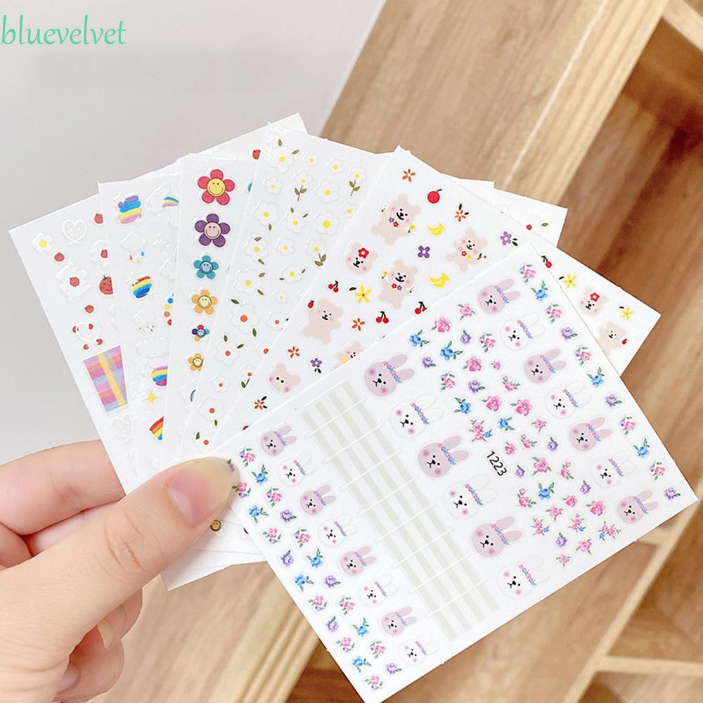 Nhãn dán siêu mỏng hình cầu vồng/thỏ/hoa nhí hoạt hình trang trí móng DIY cho nữ