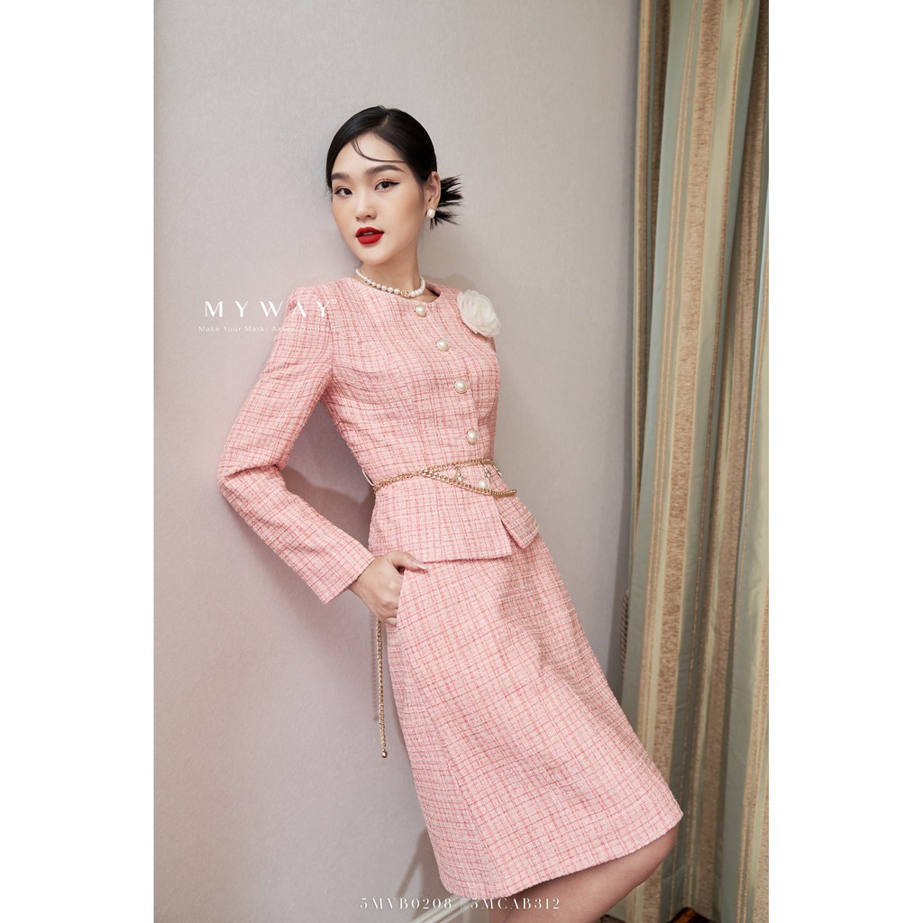 Áo Vest Dạ Tweed Nữ MY WAY Cổ Tròn Kèm Đai Sang Trọng 5MVB0208