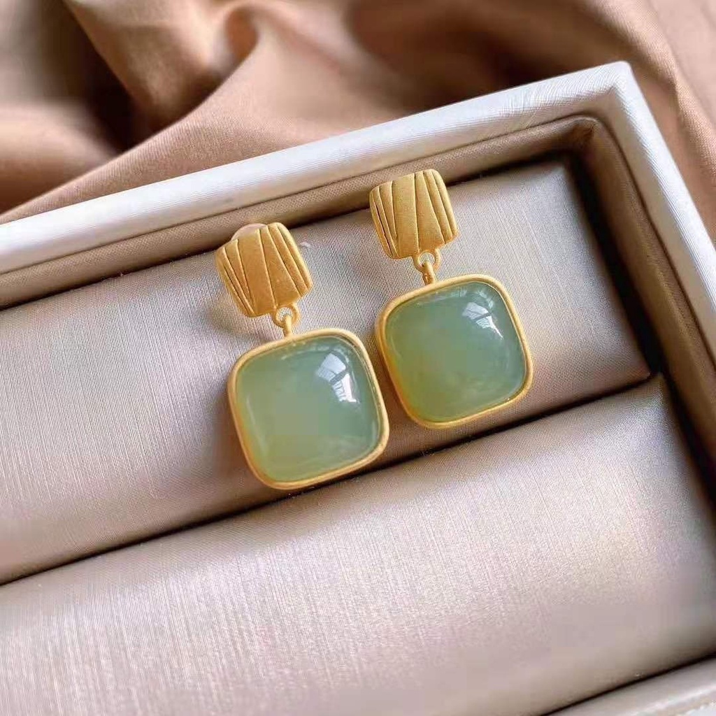 Bông Tai Mạ Vàng/Bạc Đính Đá Sapphire Sang Trọng Thời Trang