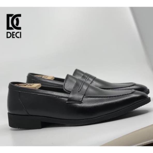 Giày lười nam loafer da công sở màu đen đế cao su DECI Dx15