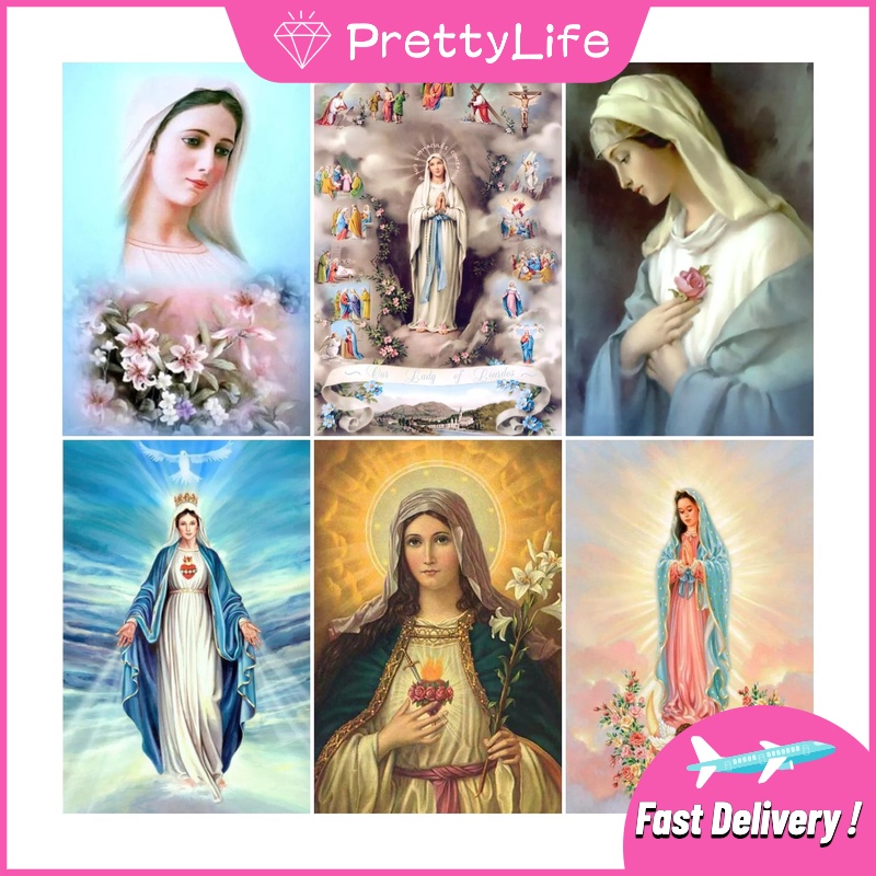 Bộ tranh đính đá 5D tự làm hình Đức Mẹ Mary 30x40cm/40x50cm
