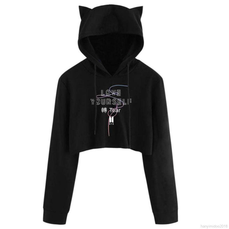 Thời Trang Áo Hoodie Lửng In Hình Mèo Dễ Thương Cho Nữ