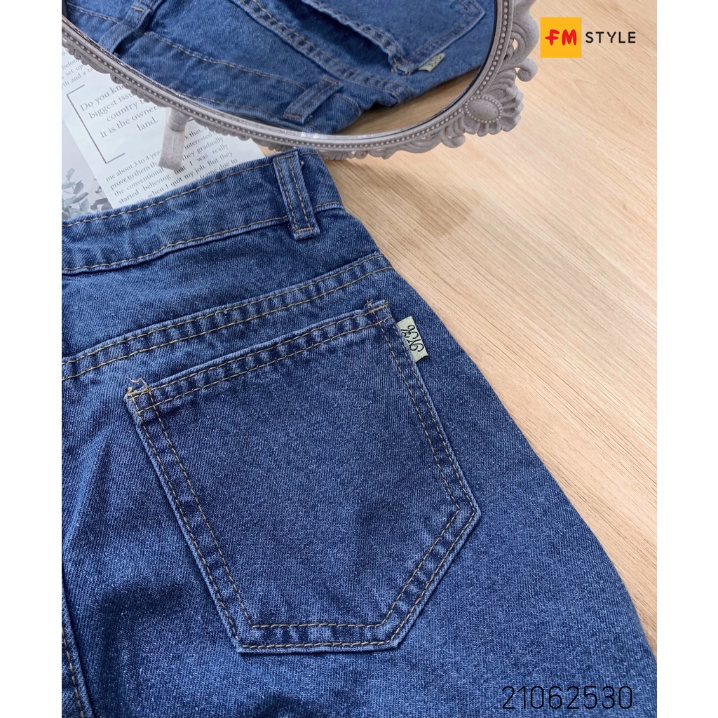 Quần jeans nữ lưng cao FM Style ống đứng thiết kế đơn giản kèm túi vuông 211126015