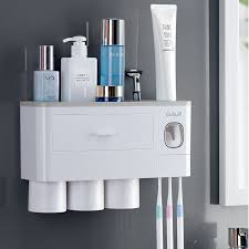 Kệ 3 cốc đựng bàn chải thông minh kèm nhả kem dính tường siêu chắc v