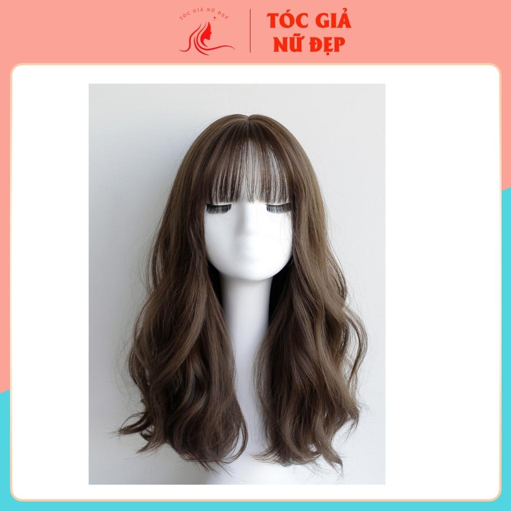 Tóc giả nữ nguyên đầu xoăn dợn tự nhiên lửng, 48cm , tặng kèm lướ trùm, mã C4283
