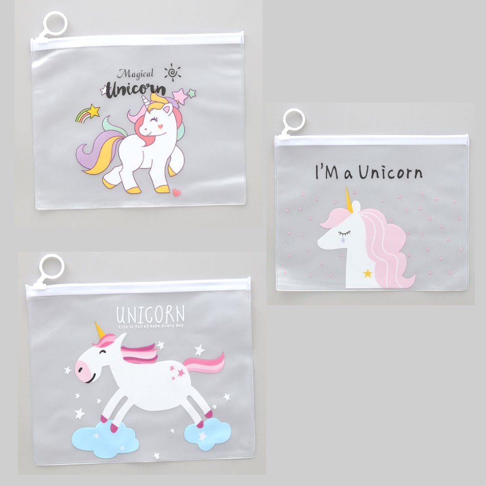 Combo 3 Túi Đựng Bút viết Zip Unicorn