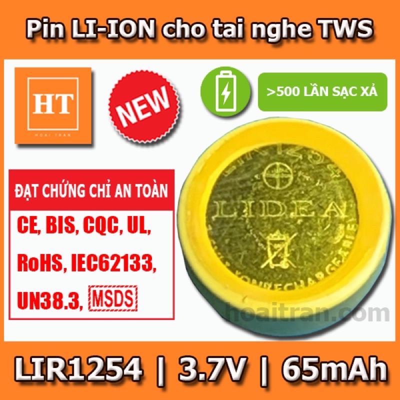 Pin Li-ion 3,6V 65mAh LIR1254 cho tai nghe Samsung galaxy Buds và các loại tai nghe Bluetooth TWS