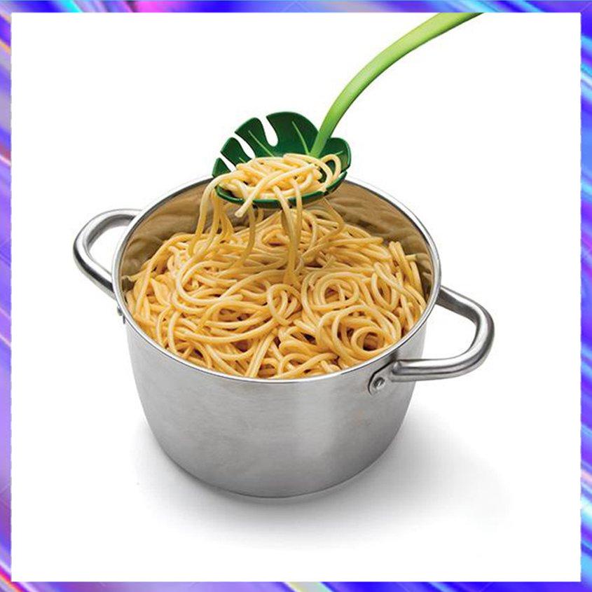 Green Monstera Leaf Colander Long-Handled Spaghetti Slotted Serving Spoon