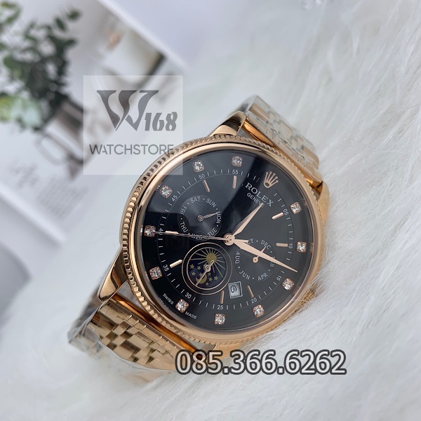 Đồng hồ nam Rolex cơ Automatic Máy Nhật mẫu 6 kim đen viền vàng size 40-41mm