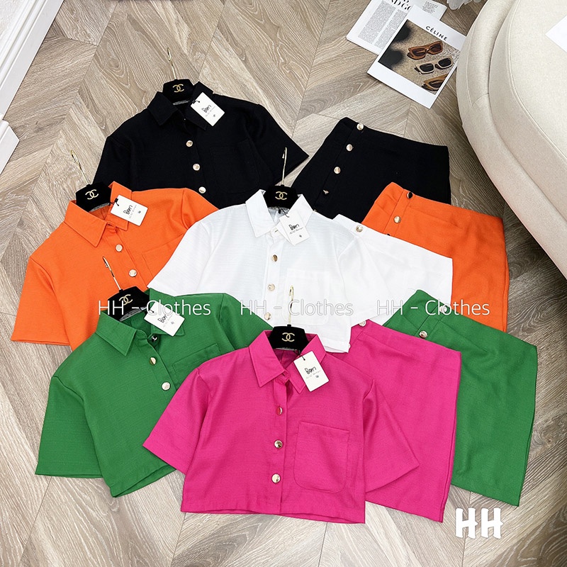 Sét Thô Áo Sơ Mi Dáng Croptop Mix Chân Váy Hàng Cao Cấp SB008