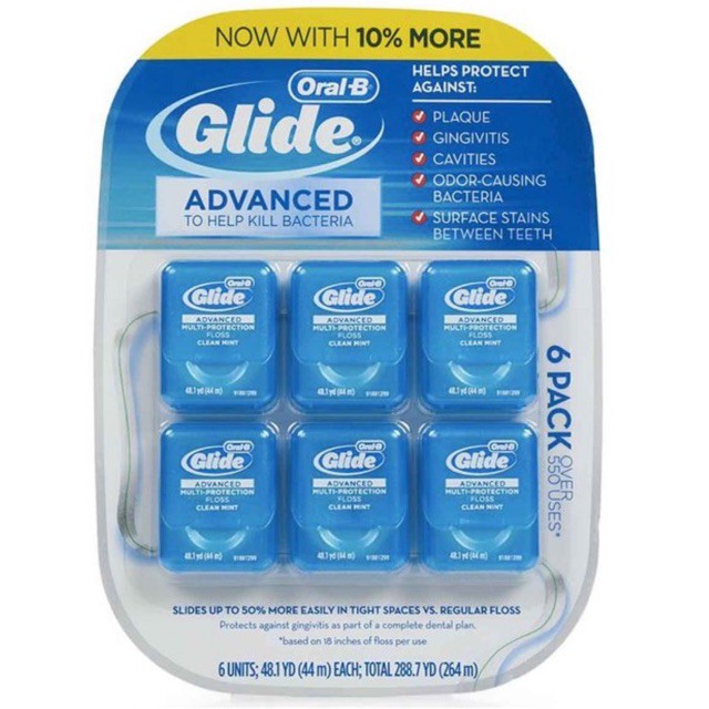 [HÀNG MỸ] Chỉ nha khoa ORAL-B Glide Advanced Multi Protection Floss Clear Mint 44m