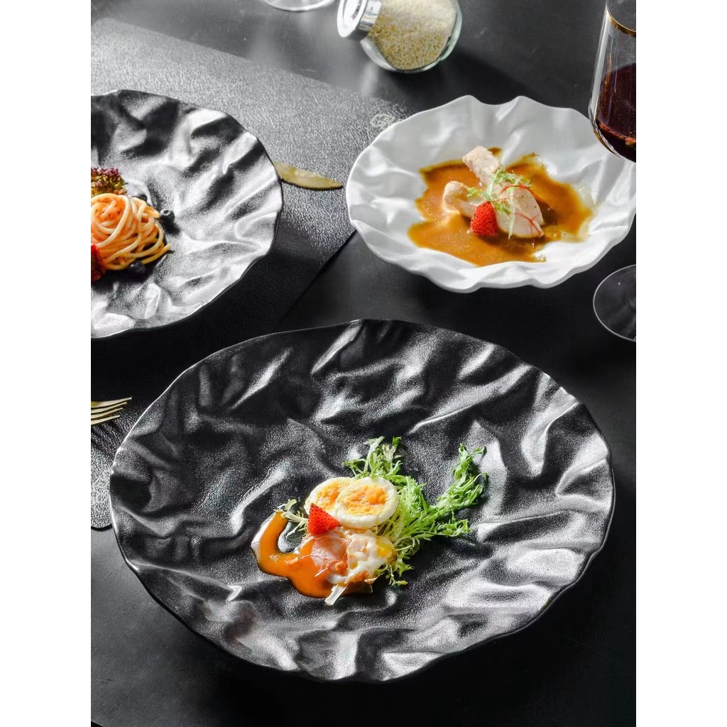 Đĩa sứ ORIGAMI nông lòng men nhám chống xước p/c Bắc Âu  - Chén Dĩa bát đĩa nhà hàng sứ ko chì cao cấp xuất khẩu