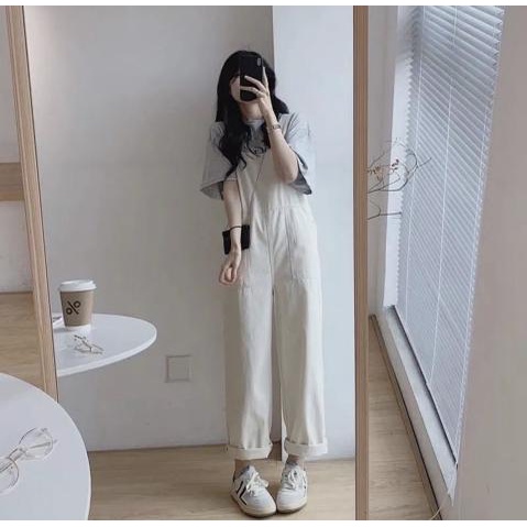 Set quần yếm kèm áo thun nữ  Nana's House - FREESHIP  Bộ phông nữ cổ tròn kèm quần kaki dài 2 dây