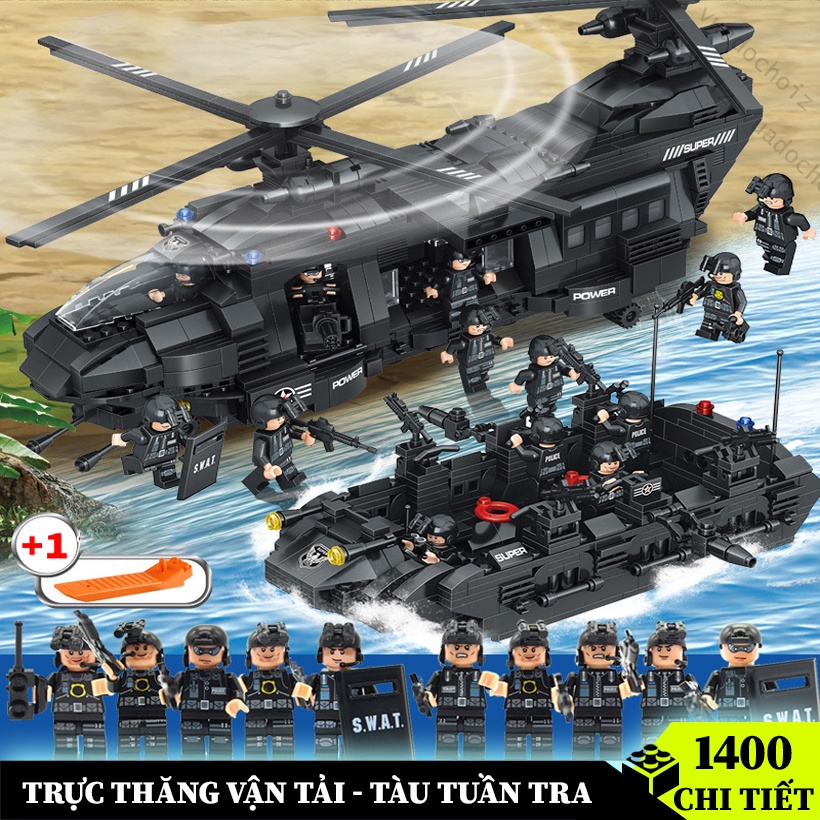 Đồ chơi lắp ráp mô hình Máy Bay Trực Thăng Vận Tải CH-47 CHINOOK 1400 Chi Tiết, Xếp Hình Tàu Tuần Tra Cảnh Sát Biển