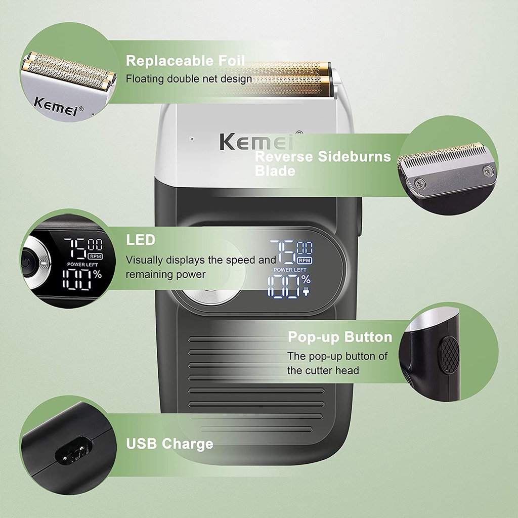 Máy cạo râu KEMEI KM-2026 2027 không dây hiển thị LED cao cấp