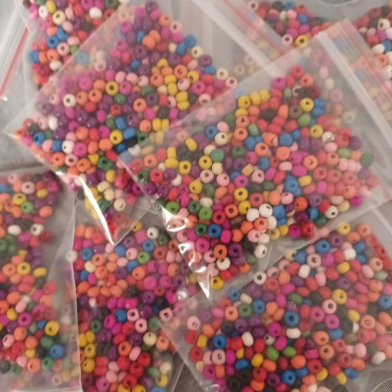 Bịch 100 hạt gỗ bẹt nhiều màu 4li làm handmade