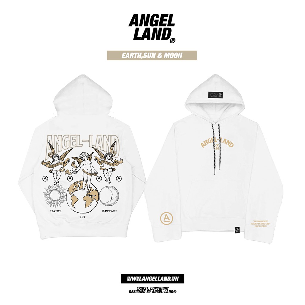 Áo Hoodie Angel-Land Earth Sun& moon-white chính hãng