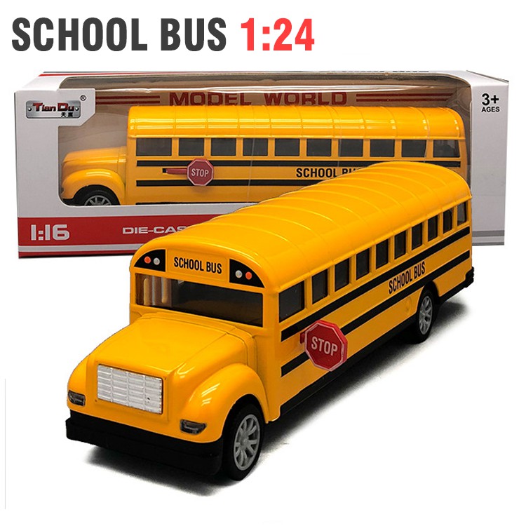 Xe ô tô School bus mini tỉ lệ 1:24 bằng kim loại xe đồ chơi trẻ em có âm thanh và đèn