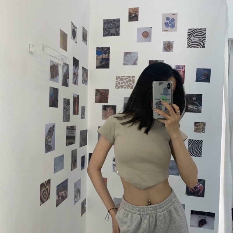 (Ảnh Thật) ÁO THUN TAY NGẮN CROPTOP TRƠ TÀ NHỌN CỔ TRÒN NHIỀU MÀU, Chizi Shop