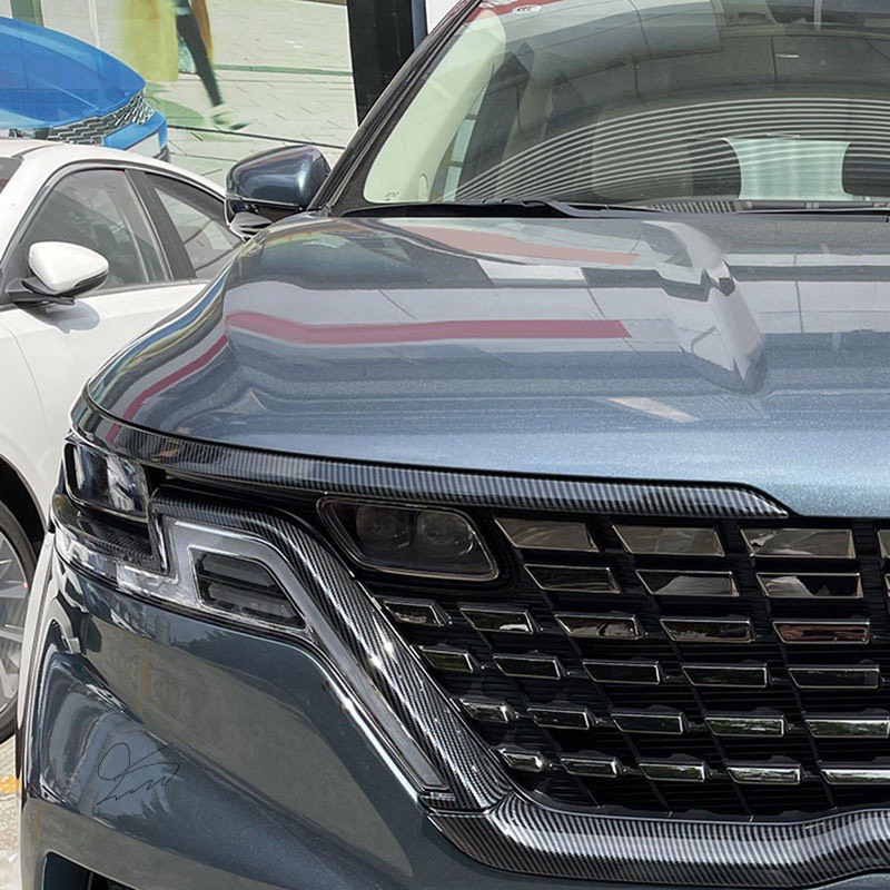 Bộ ốp viền đèn pha + viền ca lăng, calang carbon xe KIA Carnival 2021- 2022 nhựa ABS vân Cacbon cao cấp